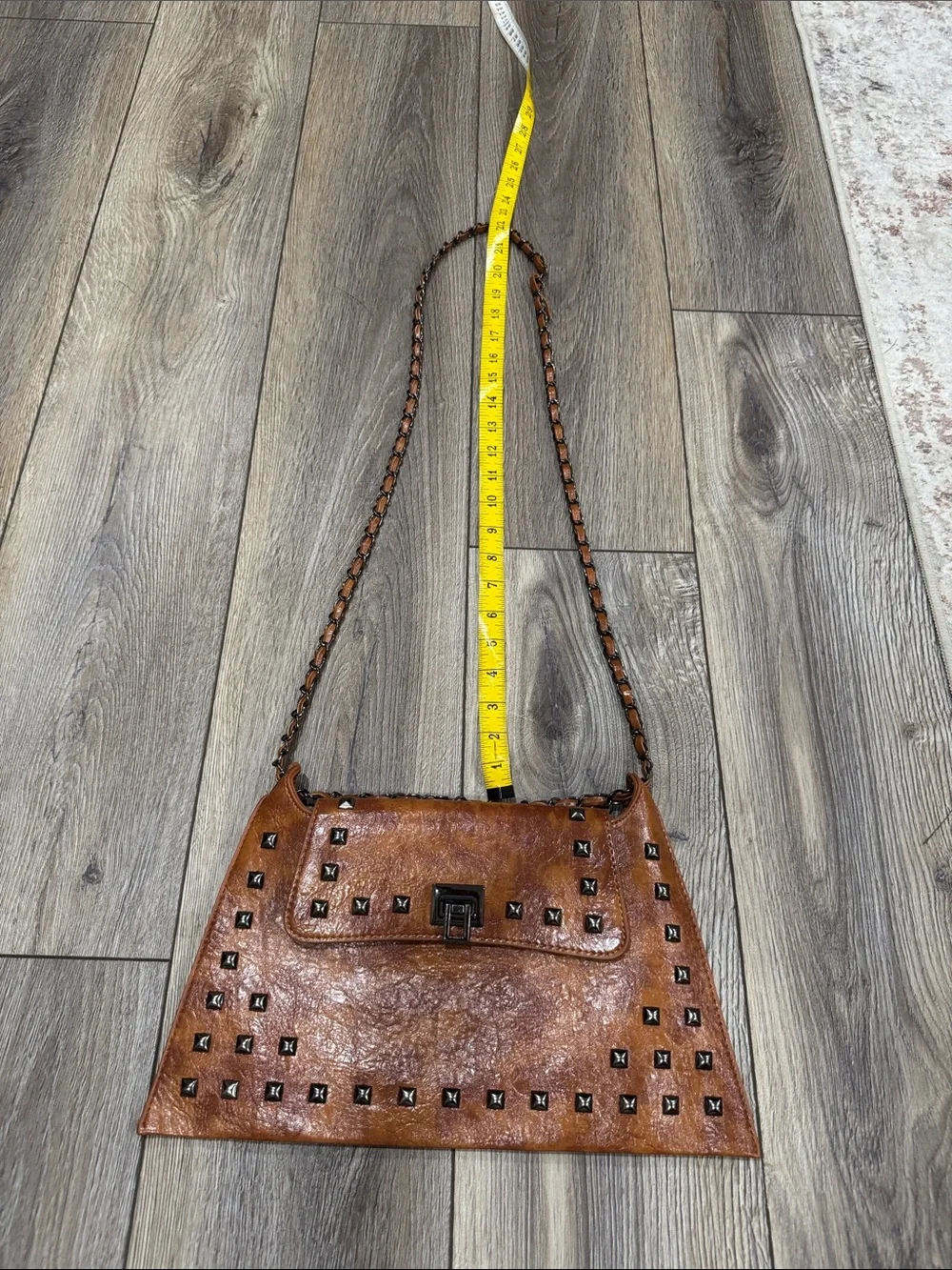 Festival Studded Cognac Brown Vegan Leather Crossbody Shoulder Bag Crossbody